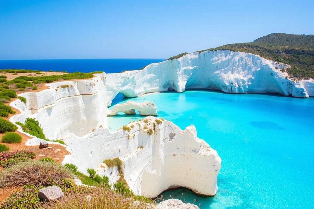 Bild der Scala dei Turchi mit türkisfarbenem Meer und weißer Felsformation