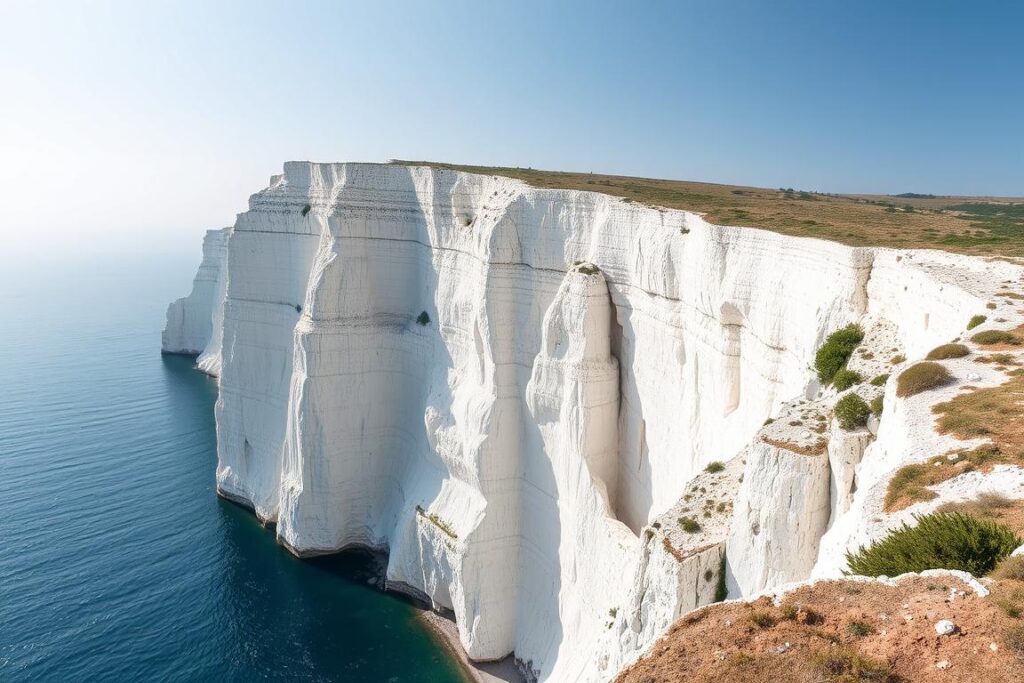 Ein Bild der Scala dei Turchi, einem weißen Kalksteinfelsen, der ins Meer abfällt