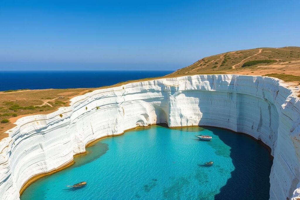Ein Bild der Scala dei Turchi mit weißen Kalksteinklippen und kristallklarem Wasser