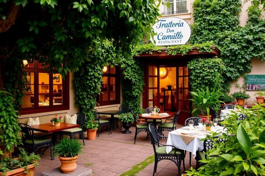 Ein Bild des Restaurant-Gartens der Trattoria Don Camillo