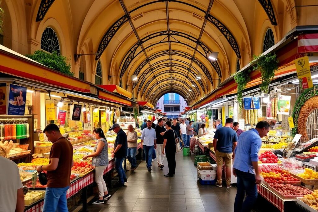 Ein Bild vom Mercato di Ballarò in Palermo, das die lebendige Atmosphäre und die verschiedenen Stände zeigt. Ein Bild vom Mercato di Ballarò in Palermo, das die lebendige Atmosphäre und die verschiedenen Stände zeigt.