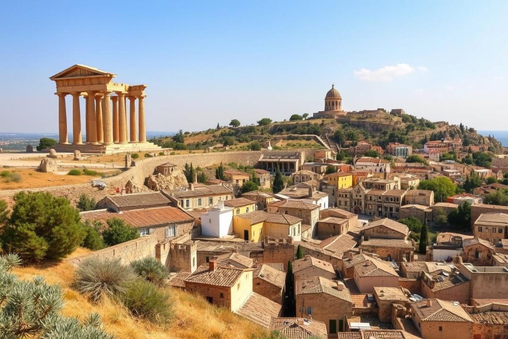 Ein Bild von Agrigent mit antiken Tempeln und mittelalterlichem Stadtzentrum