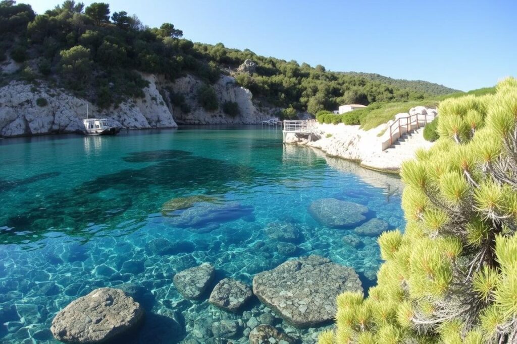 Ein Bild von Cala Mosche mit kristallklarem Wasser und unberührter Natur