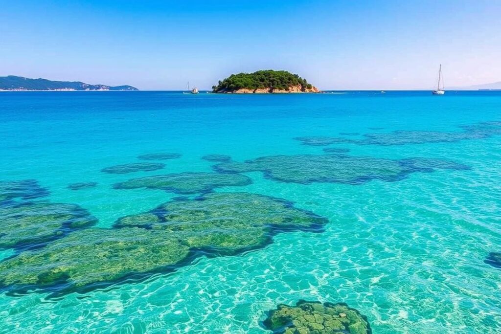 Ein Bild von Isola Bella mit türkisblauem Meer und der kleinen Insel