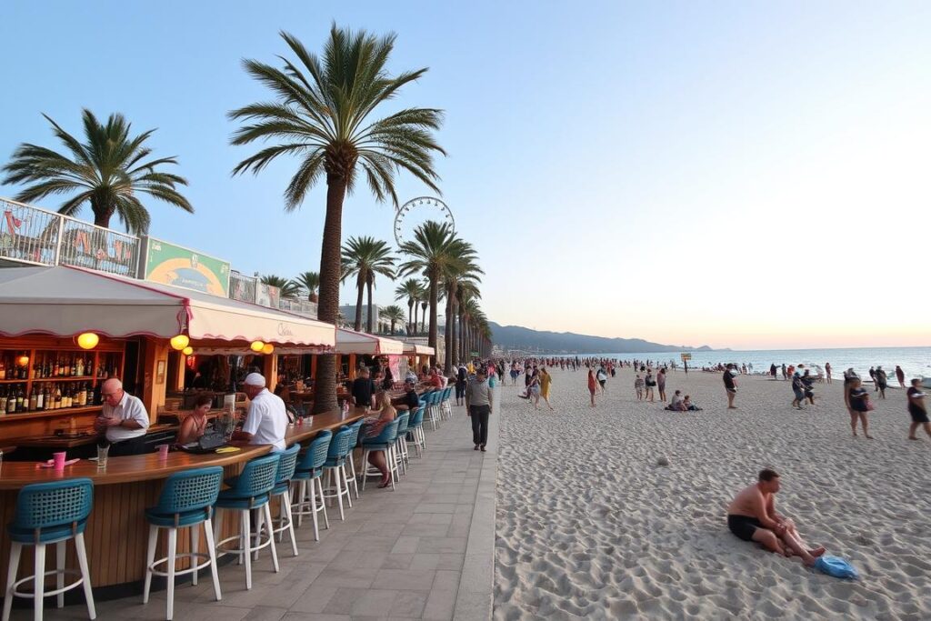 Ein Bild von Mondello mit lebendiger Atmosphäre und Strandbars