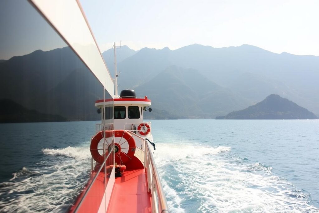 Ein Bild von einem Fährschiff, das auf dem Weg zu den Äolischen Inseln ist.