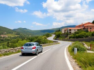 Ein Bild von einem Mietwagen auf einer sizilianischen Straße