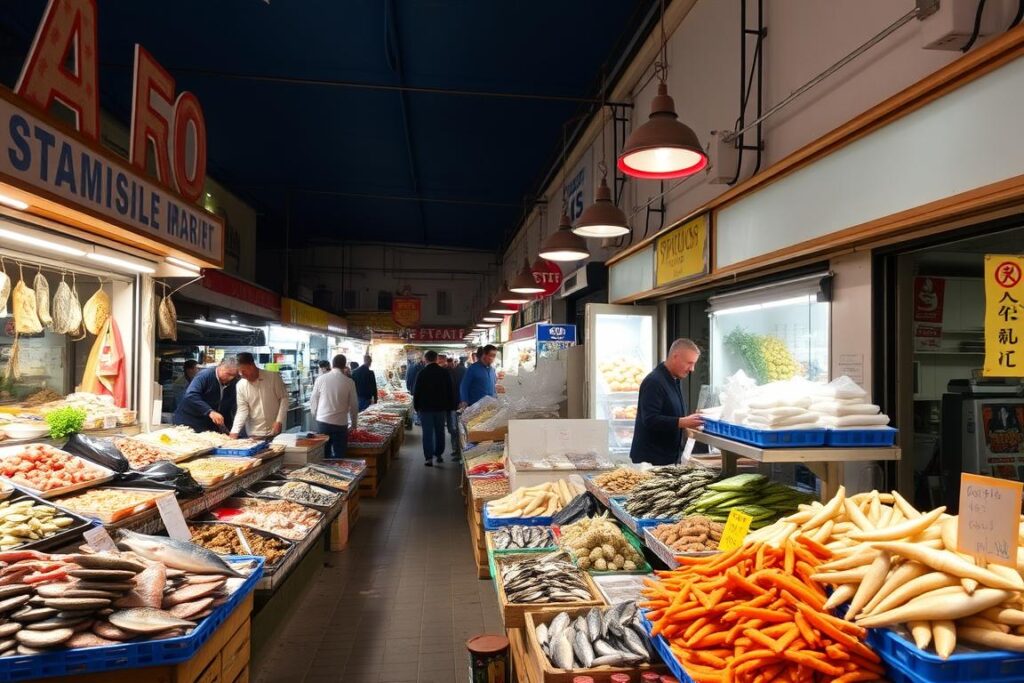 Ein Bild von einem sizilianischen Fischmarkt mit frischen Meeresfrüchten