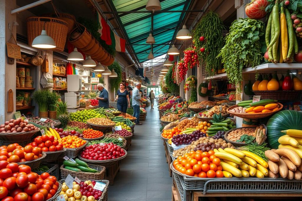 Ein Bild von einem sizilianischen Markt mit frischen Produkten
