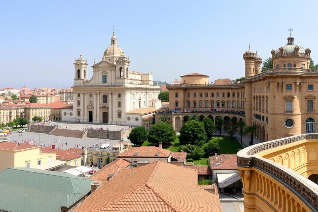 Eine Stadtansicht von Palermo mit der Kathedrale und dem Normannenpalast